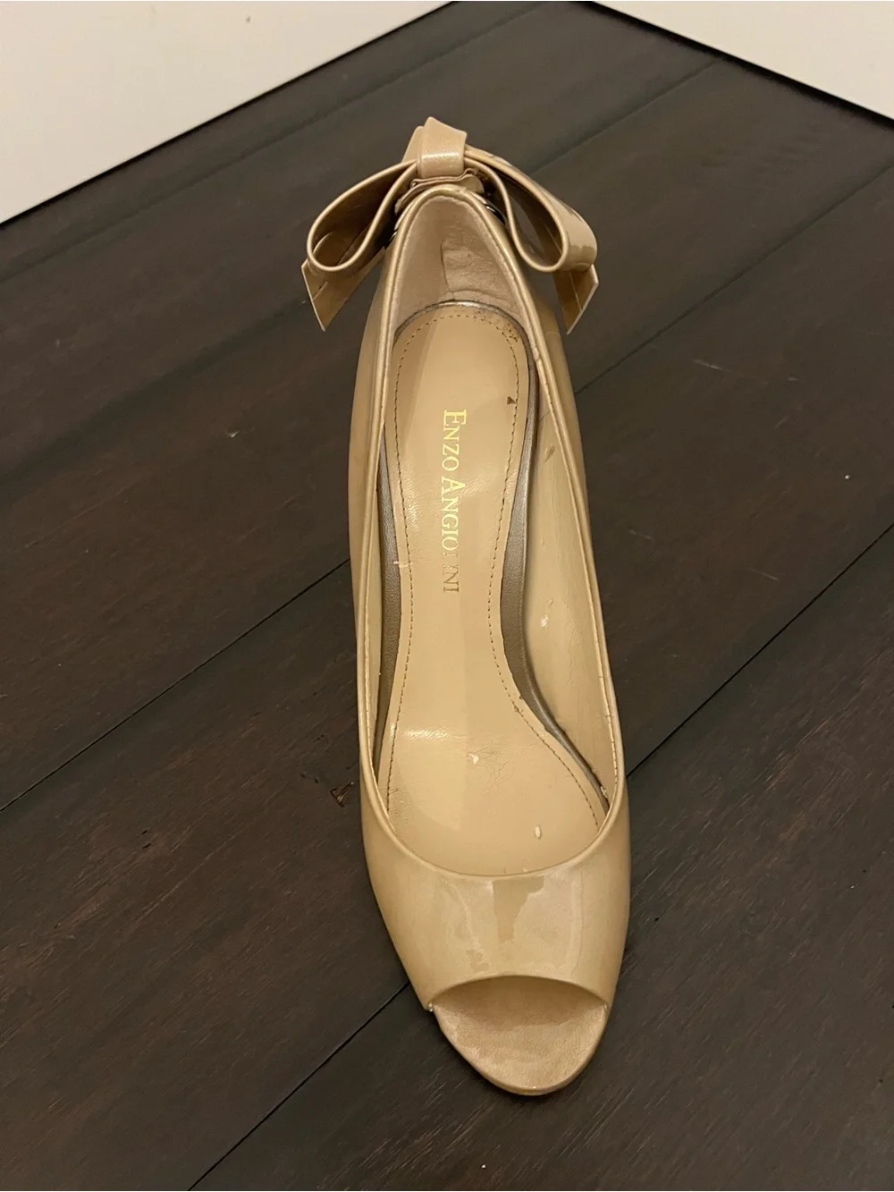 Enzo Angiolini Beige Peep-Toe Bow Pumps